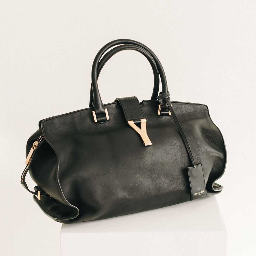 Saint Laurent Cabas Chyc  "Y"  Black Leather Tote Bag image 2
